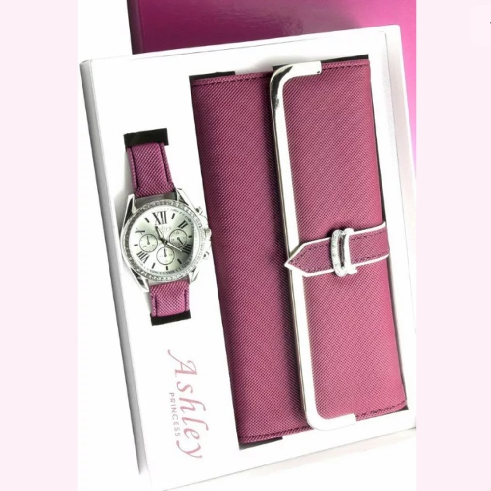 Ashley Princess Faux Leather Wallet and Watch Set